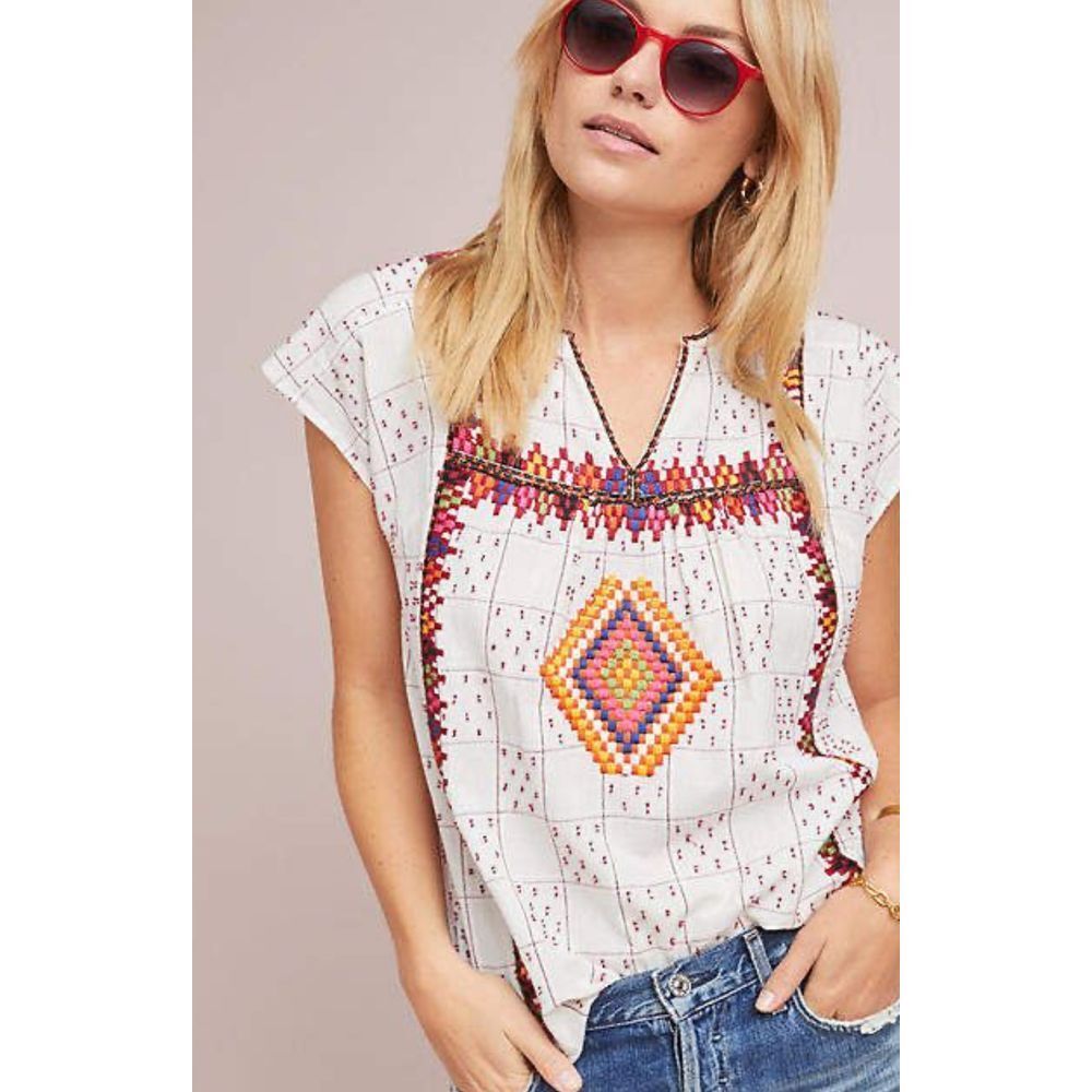 Anthropologie Kopal Dorian Embroidered Top 100% cotton size small